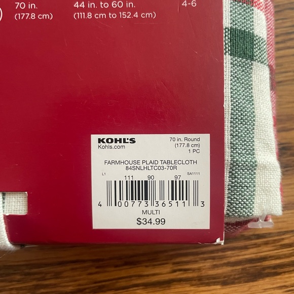 70 inch Round Farmhouse Plaid tablecloth by St. Nicholas Square. Brand new - Picture 4 of 4